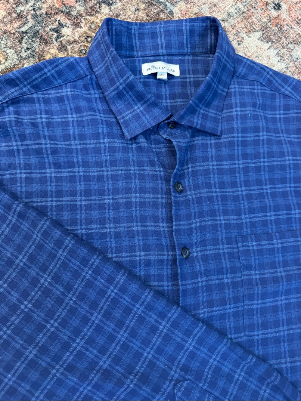 Peter Millar Deep Blue Plaid Long-Sleeve Button-Up Shirt